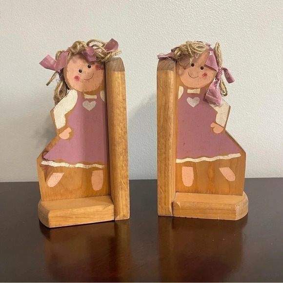 Handmade Wooden Bookends Little Girls - Picture 1 of 10